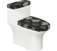 Poadnly Snake Skin Black Grey White,Toilet Lid Covers Reusable Set of 2 Tank Lid Covers, Dust Splash Resistant for Bathroom Decor