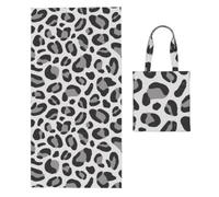 Poadnly Snow Leopard Print, 2 in 1 Packable Towel Bag, Beach Towels with Tote Bag for Travel Holiday Camping