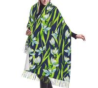 Poadnly Snowdrop Flowers, Large Soft Cashmere Feel Shawls Wraps Women Fringed Scarf Light Stole 196x68 cm