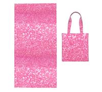 Poadnly Sparkling Pink Glitter Printed, 2 in 1 Packable Towel Bag, Beach Towels with Tote Bag for Travel Holiday Camping
