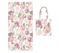 Poadnly Spring Season Pink Flowers Floral, 2 in 1 Packable Towel Bag, Beach Towels with Tote Bag for Travel Holiday Camping