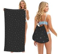 Poadnly Stars On Black Background, 2 in 1 Packable Towel Bag, Beach Towels with Drawstring Backpack for Travel Holiday Camping
