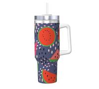 Poadnly Summer Fruit Watermelon Design,40oz Ice Bully Cup with Handle Lid Straw Stainless Steel Mug Car Coffee Cup