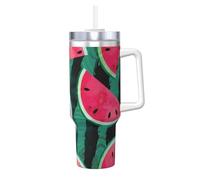 Poadnly Summer Watermelon Cool,40oz Ice Bully Cup with Handle Lid Straw Stainless Steel Mug Car Coffee Cup