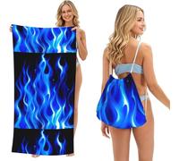Poadnly The Blue Flame, 2 in 1 Packable Towel Bag, Beach Towels with Drawstring Backpack for Travel Holiday Camping