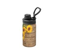 Poadnly Three Sunflowers On Wooden,12 Oz Insulated Water Bottle Stainless Steel Coffee Mug Vacuum Tumbler Water Flask