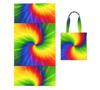 Poadnly Tie Dye Rainbow, 2 in 1 Packable Towel Bag, Beach Towels with Tote Bag for Travel Holiday Camping