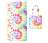 Poadnly Tie Dye Rainbow Spiral Swirl, 2 in 1 Packable Towel Bag, Beach Towels with Tote Bag for Travel Holiday Camping