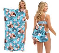 Poadnly Tropical Coconut On Blue, 2 in 1 Packable Towel Bag, Beach Towels with Drawstring Backpack for Travel Holiday Camping