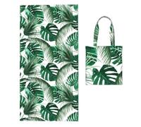 Poadnly Tropical Green Palm Leaves Jungle Leaf, 2 in 1 Packable Towel Bag, Beach Towels with Tote Bag for Travel Holiday Camping
