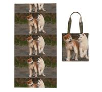 Poadnly Two Cute Akita Dog, 2 in 1 Packable Towel Bag, Beach Towels with Tote Bag for Travel Holiday Camping