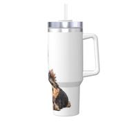 Poadnly Two Yorkshire Terrier Puppies,40oz Ice Bully Cup with Handle Lid Straw Stainless Steel Mug Car Coffee Cup