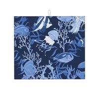 Poadnly Underwater Sea Pattern Printed, Dish Drying Mats, Sink Mat Absorbent Dish Drainer Mat For Kitchen Counter 41x46 cm