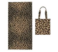 Poadnly Vintage Leopard Print Skin Fur, 2 in 1 Packable Towel Bag, Beach Towels with Tote Bag for Travel Holiday Camping