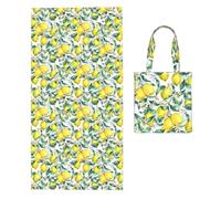 Poadnly Vintage Yellow Fruit Lemon, 2 in 1 Packable Towel Bag, Beach Towels with Tote Bag for Travel Holiday Camping