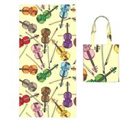 Poadnly Violin Music Note, 2 in 1 Packable Towel Bag, Beach Towels with Tote Bag for Travel Holiday Camping