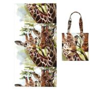 Poadnly Watercolor Deer Giraffe, 2 in 1 Packable Towel Bag, Beach Towels with Tote Bag for Travel Holiday Camping