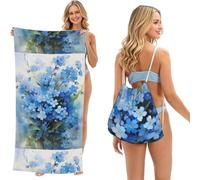 Poadnly Watercolor Forget Me Not Flowers, 2 in 1 Packable Towel Bag, Beach Towels with Drawstring Backpack for Travel Holiday Camping