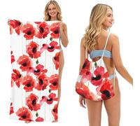 Poadnly Watercolor Painting Red Poppy Floral, 2 in 1 Packable Towel Bag, Beach Towels with Drawstring Backpack for Travel Holiday Camping