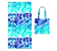 Poadnly Watercolor Teal Blue Tie Dye, 2 in 1 Packable Towel Bag, Beach Towels with Tote Bag for Travel Holiday Camping