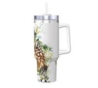 Poadnly Watercolor Wildlife Deer,40oz Ice Bully Cup with Handle Lid Straw Stainless Steel Mug Car Coffee Cup