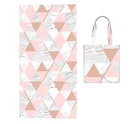 Poadnly White Pink Triangle, 2 in 1 Packable Towel Bag, Beach Towels with Tote Bag for Travel Holiday Camping