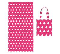 Poadnly White Polka Dots On Pink Texture, 2 in 1 Packable Towel Bag, Beach Towels with Tote Bag for Travel Holiday Camping