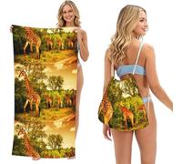 Poadnly Wild Giraffe, 2 in 1 Packable Towel Bag, Beach Towels with Drawstring Backpack for Travel Holiday Camping