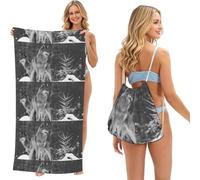 Poadnly Wild Wolf Printed, 2 in 1 Packable Towel Bag, Beach Towels with Drawstring Backpack for Travel Holiday Camping