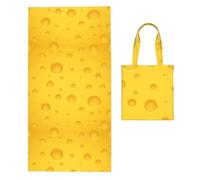 Poadnly Yellow Cheese, 2 in 1 Packable Towel Bag, Beach Towels with Tote Bag for Travel Holiday Camping