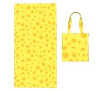 Poadnly Yellow Cheese, 2 in 1 Packable Towel Bag, Beach Towels with Tote Bag for Travel Holiday Camping