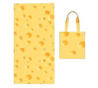 Poadnly Yellow Cheese Pattern, 2 in 1 Packable Towel Bag, Beach Towels with Tote Bag for Travel Holiday Camping