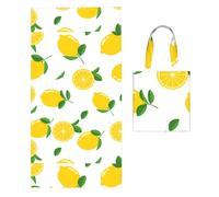 Poadnly Yellow Lemon, 2 in 1 Packable Towel Bag, Beach Towels with Tote Bag for Travel Holiday Camping