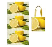 Poadnly Yellow Lemon, 2 in 1 Packable Towel Bag, Beach Towels with Tote Bag for Travel Holiday Camping