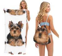 Poadnly Yorkshire Terrier Lies On White, 2 in 1 Packable Towel Bag, Beach Towels with Drawstring Backpack for Travel Holiday Camping