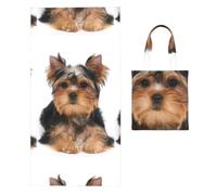 Poadnly Yorkshire Terrier Lies On White, 2 in 1 Packable Towel Bag, Beach Towels with Tote Bag for Travel Holiday Camping