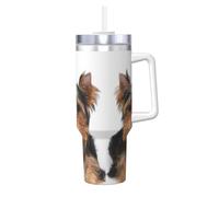 Poadnly Yorkshire Terrier Lies On White,40oz Ice Bully Cup with Handle Lid Straw Stainless Steel Mug Car Coffee Cup