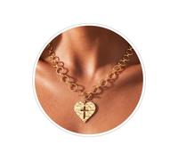 Poaiiu Thick gold necklace for women | 14K Gold Plated Hammered Heart Pendant Necklace with Toggle Clasp Waterproof Jewelry Gift for Her