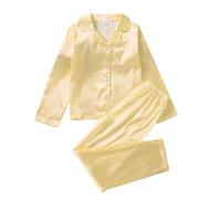 Poamen boys pjs 3-4 years Girls Pyjamas Set Button-up Silk Satin Pajamas Stripe Print Sleepwear 2 Pieces Clothes boys pjs 2-3 years(Yellow,12 Years)