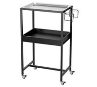 POARMEEY 2-Tier Tattoo Rolling Trolley Holder,Tray Cart on Wheels with Removable Stainless Steel Tray,Tool Storage Layer for Tattoo Salon Spa Clinics Office Home Use