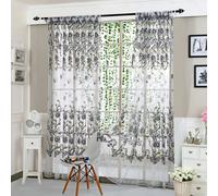 Poaug Curtain on Sale Clearance Peony Sheer Curtain Tulle Window Treatment Voile Drape Valance 1 Panel Fabric Grey