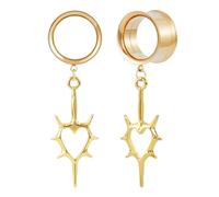 POBAISITER 2PCS Gauges Dangling Stainless Steel Ear Dangle Tunnel Gauges Heart-shaped Daily Gauge Dangle Earrings Screw Fit Expander Stretcher For Women Body Piercing Jewelry