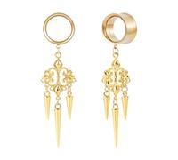 POBAISITER 2PCS Gauges Dangling Stainless Steel Ear Dangle Tunnel Gauges Heart-shaped Daily Gauge Dangle Earrings Screw Fit Expander Stretcher For Women Body Piercing Jewelry