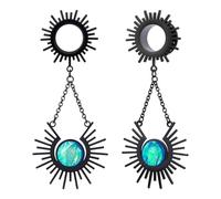 POBAISITER 2PCS Stainless Steel Ear Dangle Gauges Plugs Bat Skull Chain Screw Fit Flared Ear Tunnels and Plugs Expander Earrings For Women Men Body Piercing Jewelry, 14mm(9/16"), Metal, sandstone