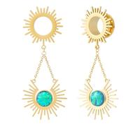 POBAISITER 2PCS Stainless Steel Ear Dangle Gauges Plugs Bat Skull Chain Screw Fit Flared Ear Tunnels and Plugs Expander Earrings For Women Men Body Piercing Jewelry, 12mm(1/2"), Metal, sandstone