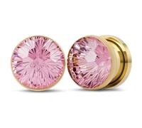 POBAISITER 2PCS Stainless Steel Ear Gauges Chrysanthemum Cut Round Cubic Zirconia Ear Plugs Fruit green Pink Gold and Silver gradient color Ear Gauge Tunnels Size 2g to 12mm Screw Fit Expander