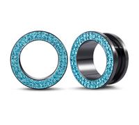 POBAISITER 2PCS Stainless Steel Ear Gauges Round Cubic Zirconia Synthetic Gemstone Ear Plugs 5 Colors Ear Gauge Tunnels Size 2g to 16mm Screw Fit Expander Stretcher For Women Men Body Piercing Jewelry