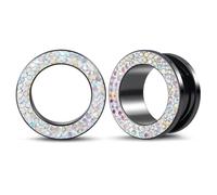 POBAISITER 2PCS Stainless Steel Ear Gauges Round Cubic Zirconia Synthetic Gemstone Ear Plugs 5 Colors Ear Gauge Tunnels Size 2g to 16mm Screw Fit Expander Stretcher For Women Men Body Piercing Jewelry