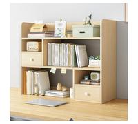 Pobbycrafm 3 Tier Wood Desktop Bookshelf, Multi-purpose Freestanding Storage Shelf Desk Hutch Shelf Unit With Drawers for Living Room, Bedroom, Study, Brown 60x17x80cm