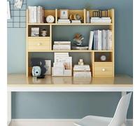Pobbycrafm 3 Tier Wood Desktop Bookshelf, Multi-purpose Freestanding Storage Shelf Desk Hutch Shelf Unit With Drawers for Living Room, Bedroom, Study, Brown 100x17x80cm